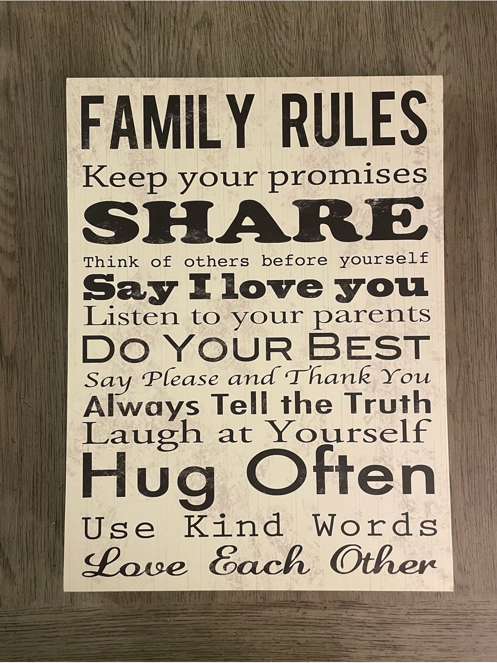 FAMILY RULES wall canvas, 18x24.